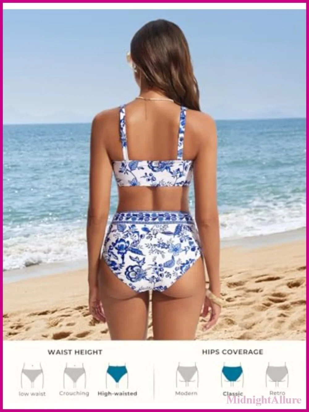 High Waisted Bikini Set with Cutout V-Neck Top, Adjustable Straps & Removable